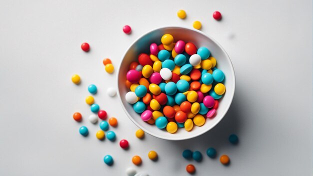 Colorful pills in white background