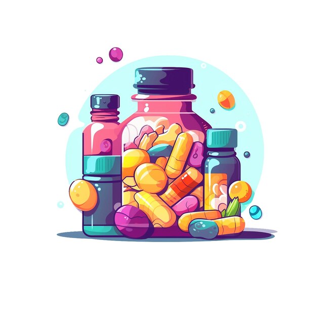Photo colorful pills with medicine bottles