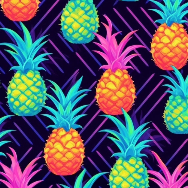 A colorful pineapple pattern with a diagonal background generative ai