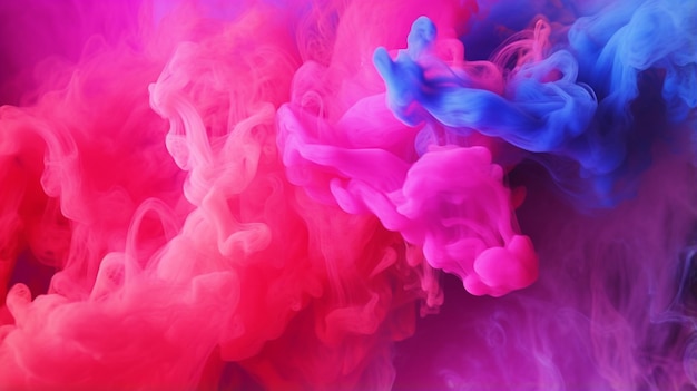 Colorful pink red rainbow smoke paint explosion color fume powder splash motion of liquid ink dye in water