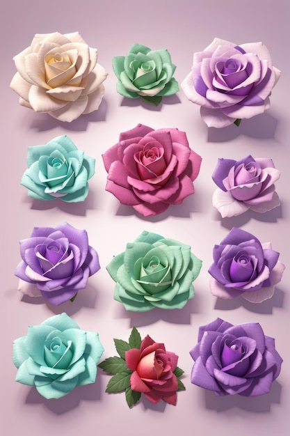 colorful pink rose or red rose clean background white background sticker for