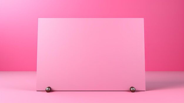 Photo colorful pink sign mockup with brown frame on pink background