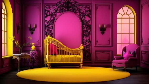 Photo colorful pink and yellow room baroque chiaroscuro drama