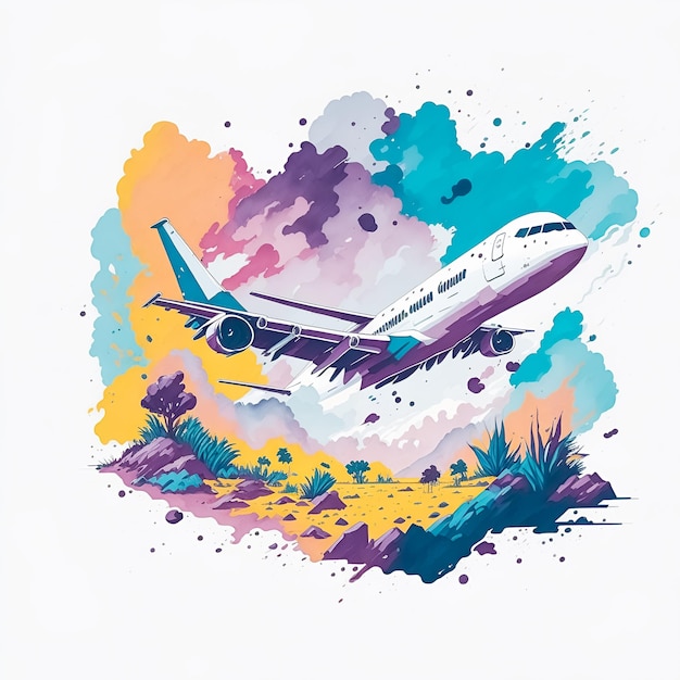 Colorful plane on the ground art