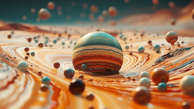 Foto un pianeta colorato con molti oggetti rotondi generative ai art