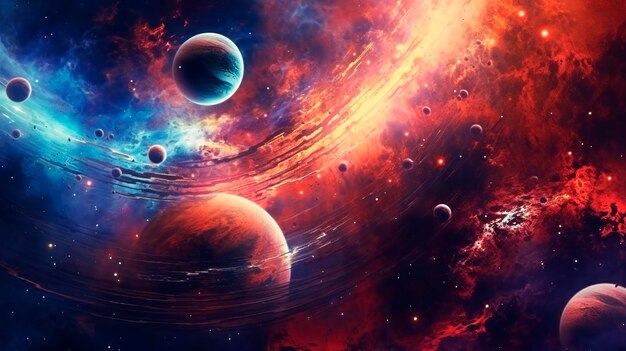 Colorful planets in space Generative AI