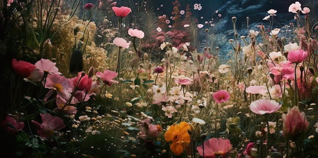 Цветные растения и цветы на фоне иллюстрации