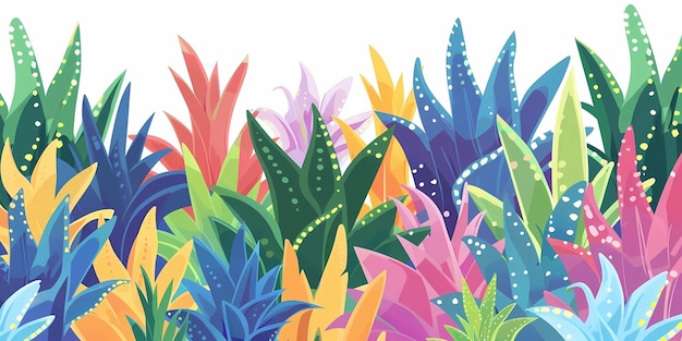 colorful plants with colorful leaves and flowers in a drawing