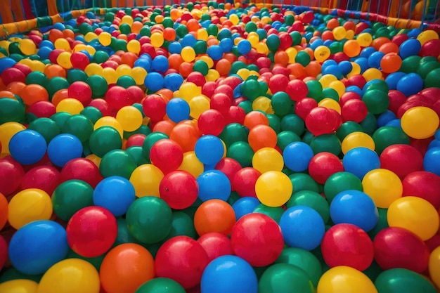 Foto palle di plastica colorate in una fossa da gioco