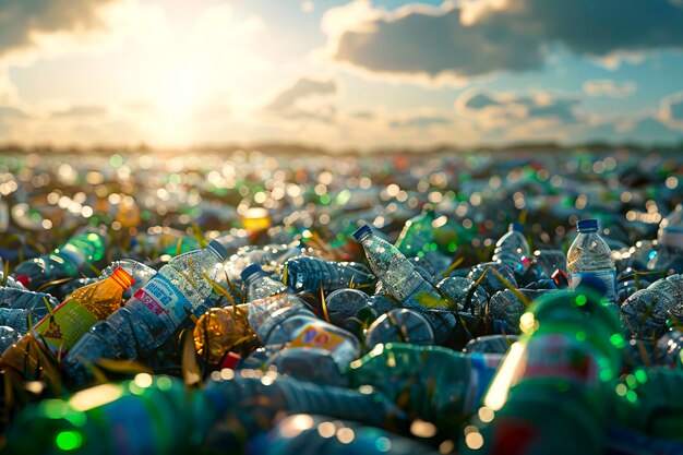 Photo colorful plastic bottles stacked in a recycling pile a creative take on plastic recycling created with generative ai technology