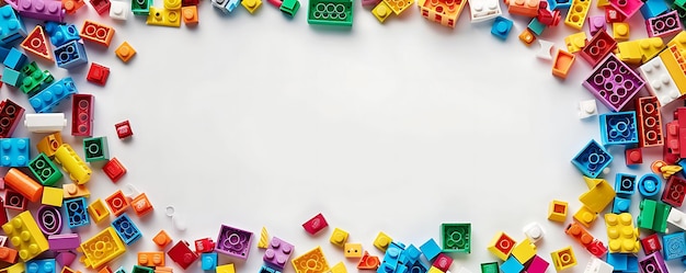 colorful plastic building blocks frame on white background illustration