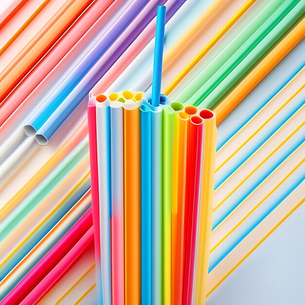 Colorful plastic drinking straws isolated on a white background top view