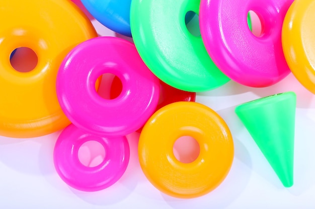 Colorful plastic rings close up