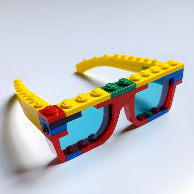 A colorful plastic sunglasses with blue lenses