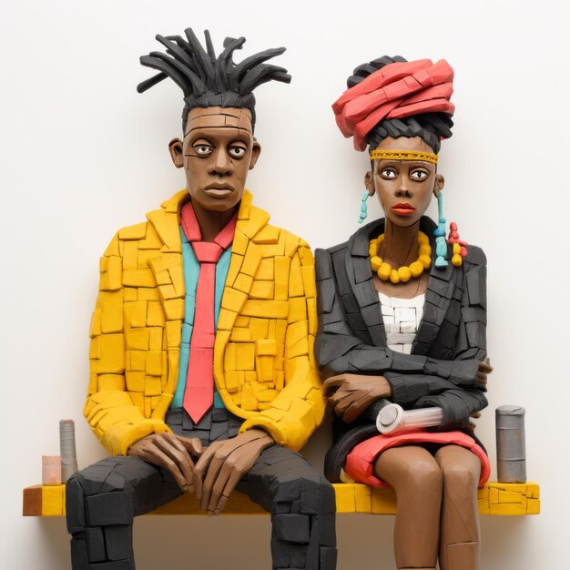 Photo colorful plasticine duo a fusion of basquiat and rockwell set against a pristine white canvas