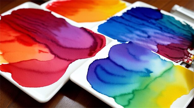 Photo a colorful plate of rainbow colors sits on a table.