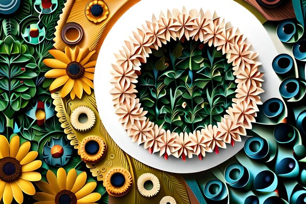 Photo a colorful plate with a flower design in the center.