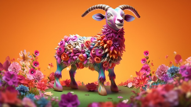 Colorful playful 3D rendered goat in pixar style eid ul azha special