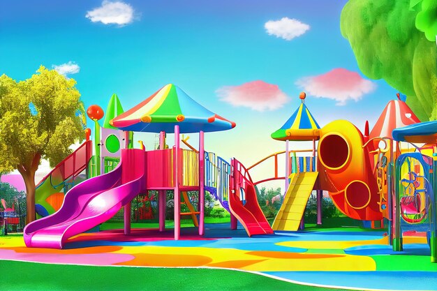 Colorful playground on yard in the park generative ai