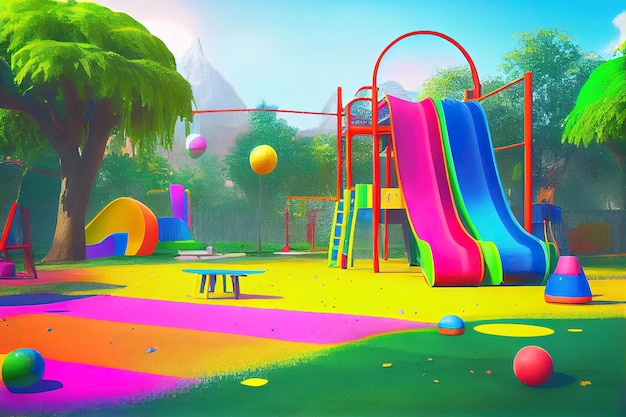 Photo colorful playground on yard in the park generative ai