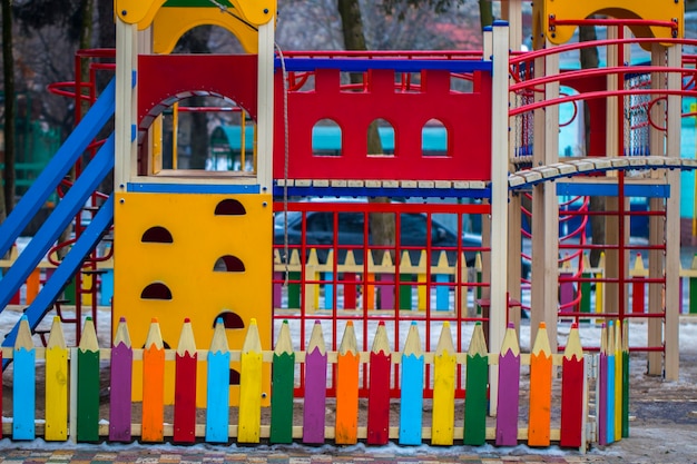 Colorful playground on yard in the park.