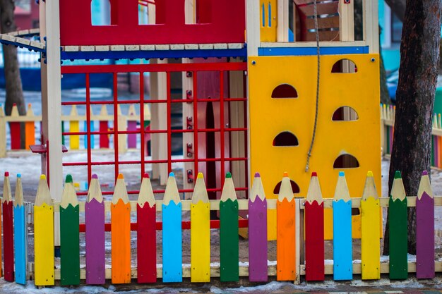 Colorful playground on yard in the park.