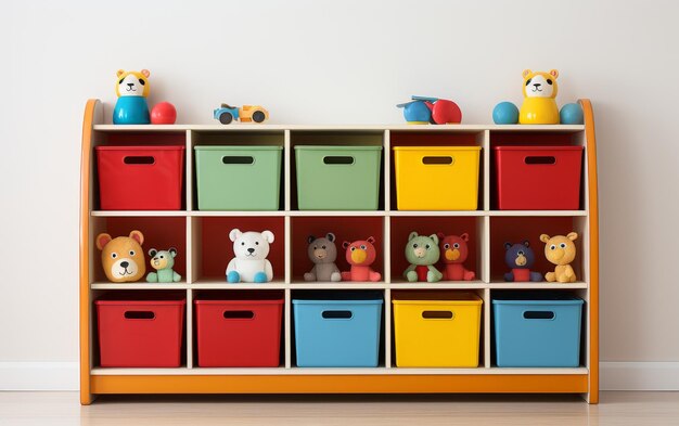 Photo colorful playroom storage unit