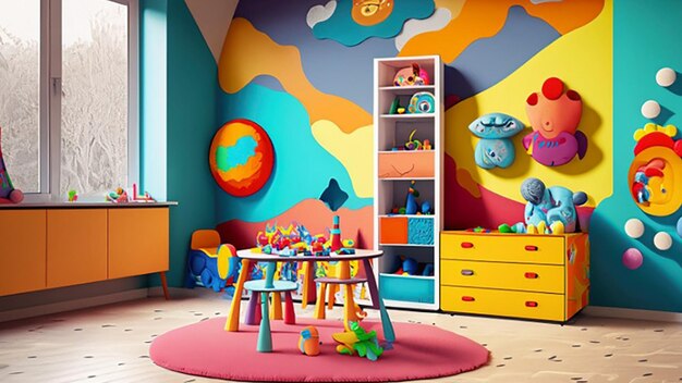 인터랙티브 한 벽 디카와 장난감 보관소 가 있는 다채로운 놀이터