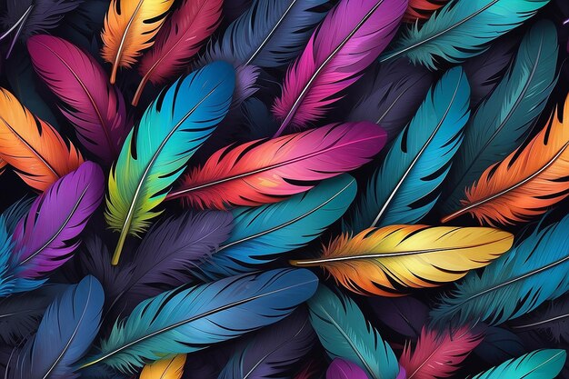 Фото Цветный фон перьев с чешуйчатой темной текстурой крыльев
