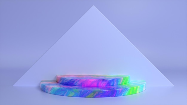 紫色の抽象的な三角形の背景にカラフルな表彰台プレミアム写真
