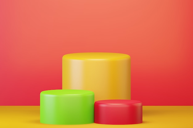 Colorful podiums on yellow surface