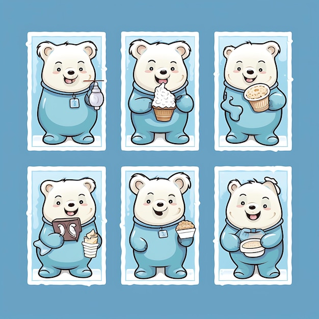 Colorful a Polar Bear Mammal With Ice Cream Vendor Suit Holding an Ic Animal Stamp collection idea