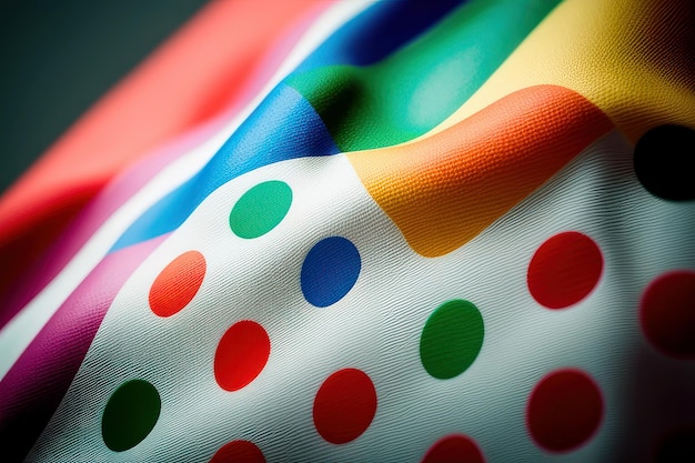 A colorful polka dot shirt has a white shirt with a red stripe.