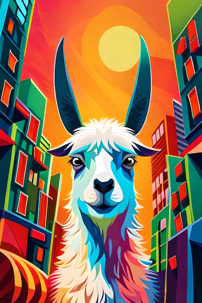 Colorful pop art abstract of llama