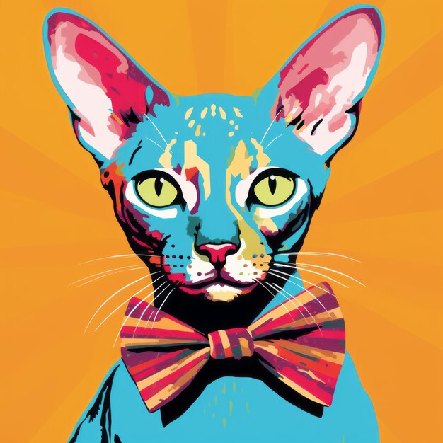 Photo colorful pop art blue cat in bow tie inspired by andy warhol