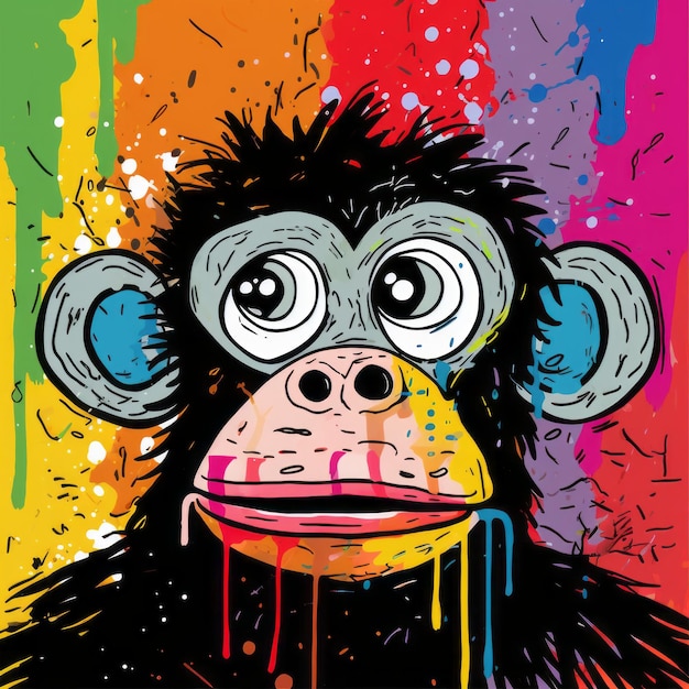Photo colorful pop art illustration of a chimp by allie brosh