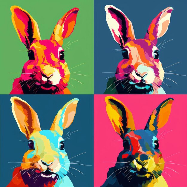 Photo colorful pop art rabbit portraits inspired by andy warhol