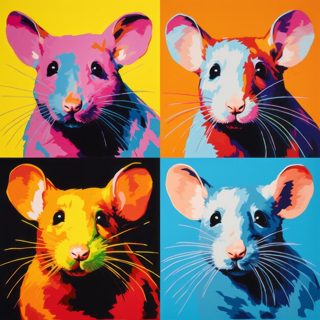 Colorful Pop Art Rat Portraits In Andy Warhol Style