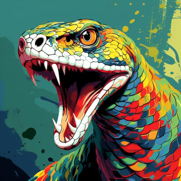 Colorful Pop Art Snake Painterly Style Wildlife With Explosive Neogeo Twist