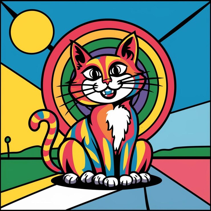 Photo カラフルなポップアートスタイルのキャットベクトルイラスト