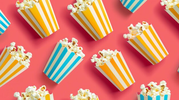 Colorful popcorn boxes on pink background