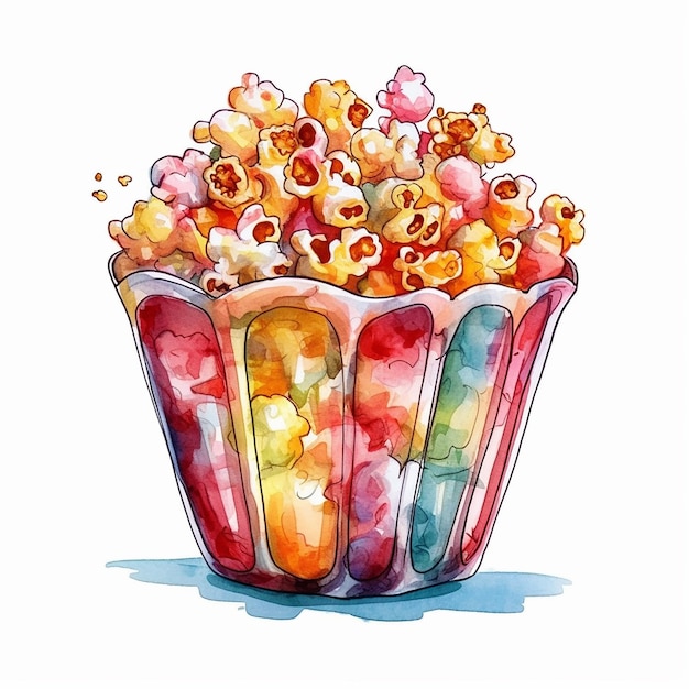 A colorful popcorn in a striped bowl.