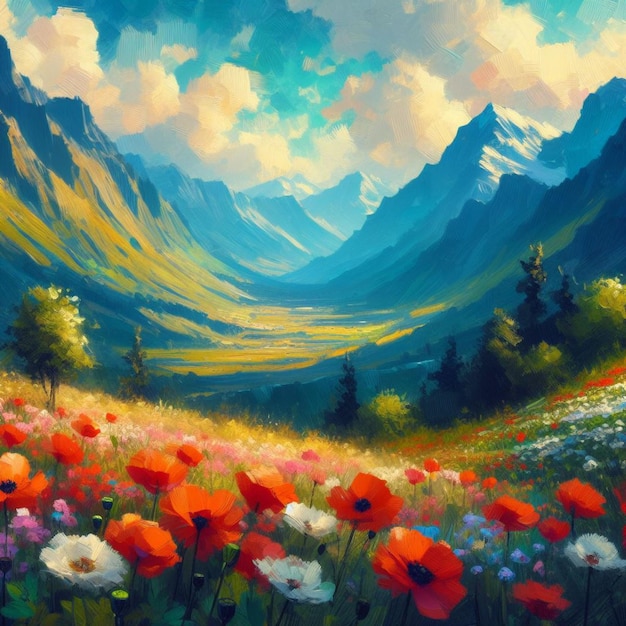 Colorful poppy flowers in mountains