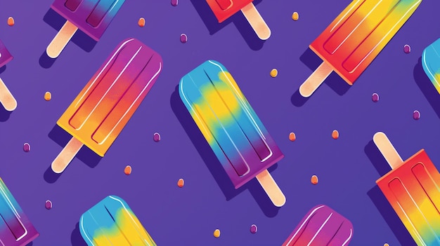 Colorful Popsicle Pattern on Purple Background