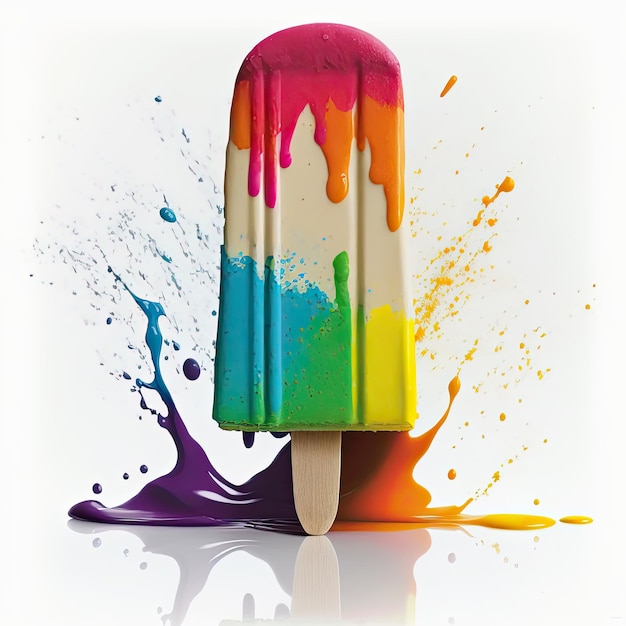 A colorful popsicle on white background with vivid contrast that enhances its beauty and deliciousness Generative AI