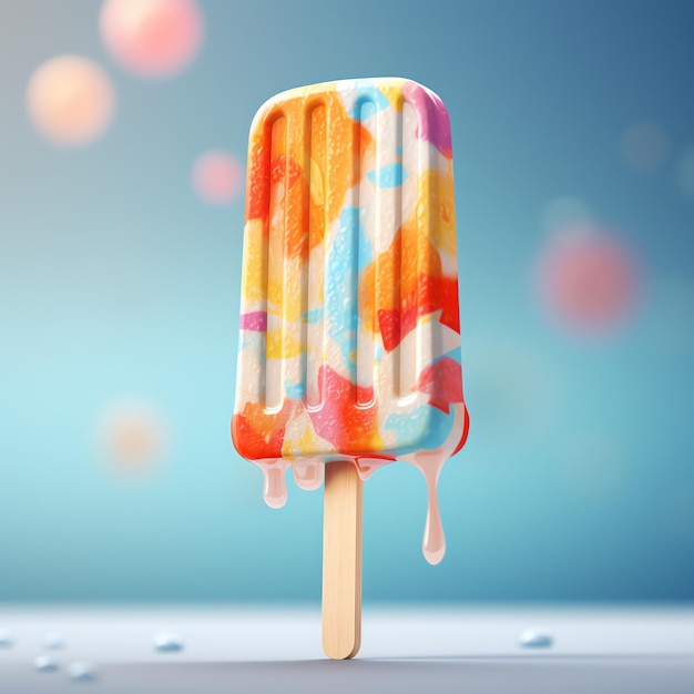 A colorful popsicle with melting ice cream