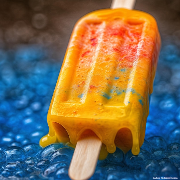 A colorful popsicle with the word ice on it