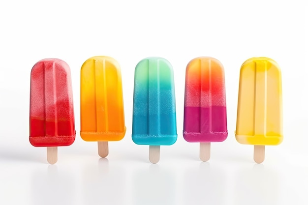 Colorful popsicles of multiple flavors on isolated on white background Ai generative