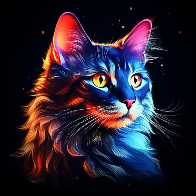 Colorful portrait of a beautiful cat on a black background Vector illustrationGenerative AI