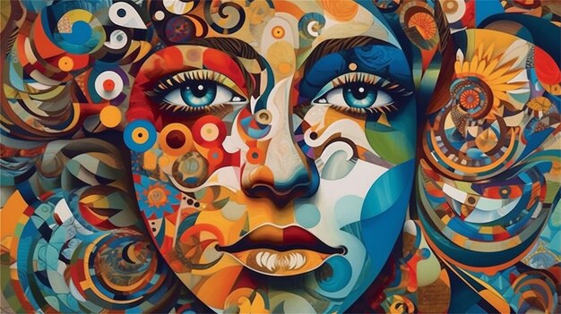 Colorful portrait of a beautiful woman with abstract painting on the face